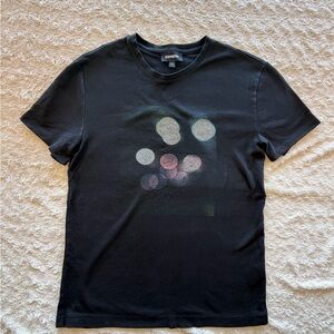 Express Black Short Sleeve Crew Neck Tee with Faded Multicolor Dot Graphic